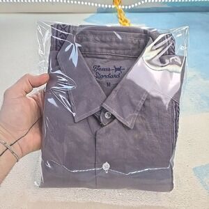 Texas Standard Tejas Guayabera Mens M Grey Purple Embroid Short Sleeve Shirt USA